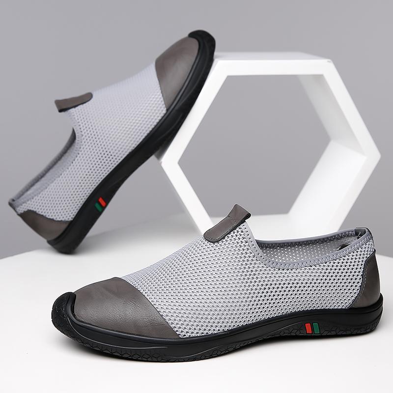 Новые полые кроссовки мужские дышащие сетчатые балетки легкие повседневные прогулочные туфли мужские туфли для вождения без застежек лоферы ручной работы