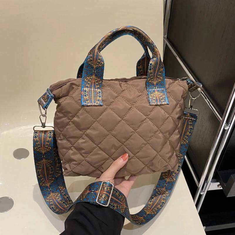 Женская широкая сумка через плечо с ремнем на осень/зиму, ромбовидная космическая хлопковая сумка на плечо, большая вместимость, универсальная сумка для покупок