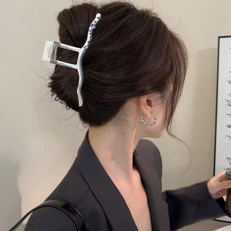 Изысканные серебряные кристаллические когти для волос, модные геометрические большие металлические заколки для волос, заколки для волос для женщин и девочек, аксессуары для волос