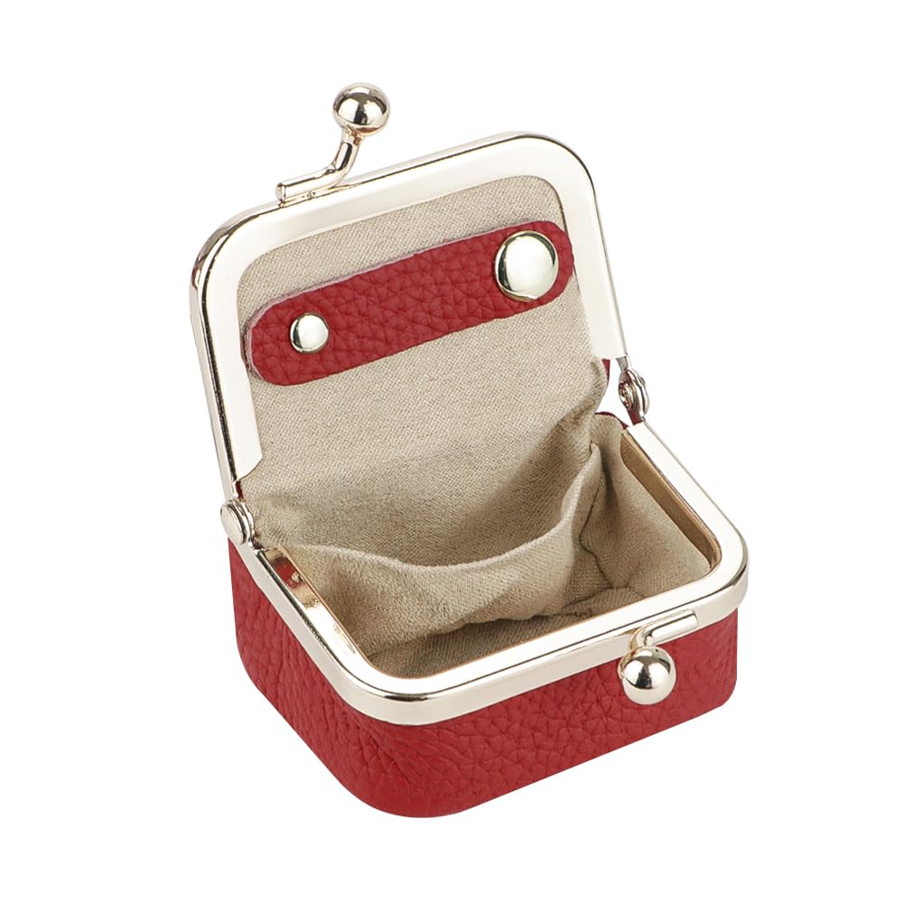 Royal Bagger Genuine Leather Mini Jewelry Box Women's Coin Purse Solid Color Kiss Lock Change Pouch Casual Style Small Storage Bag for Women 1894