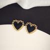 Geometry Black Heart Stud Earring for Women French Elegant Sweet Ear Wedding Party Jewelry Accessory