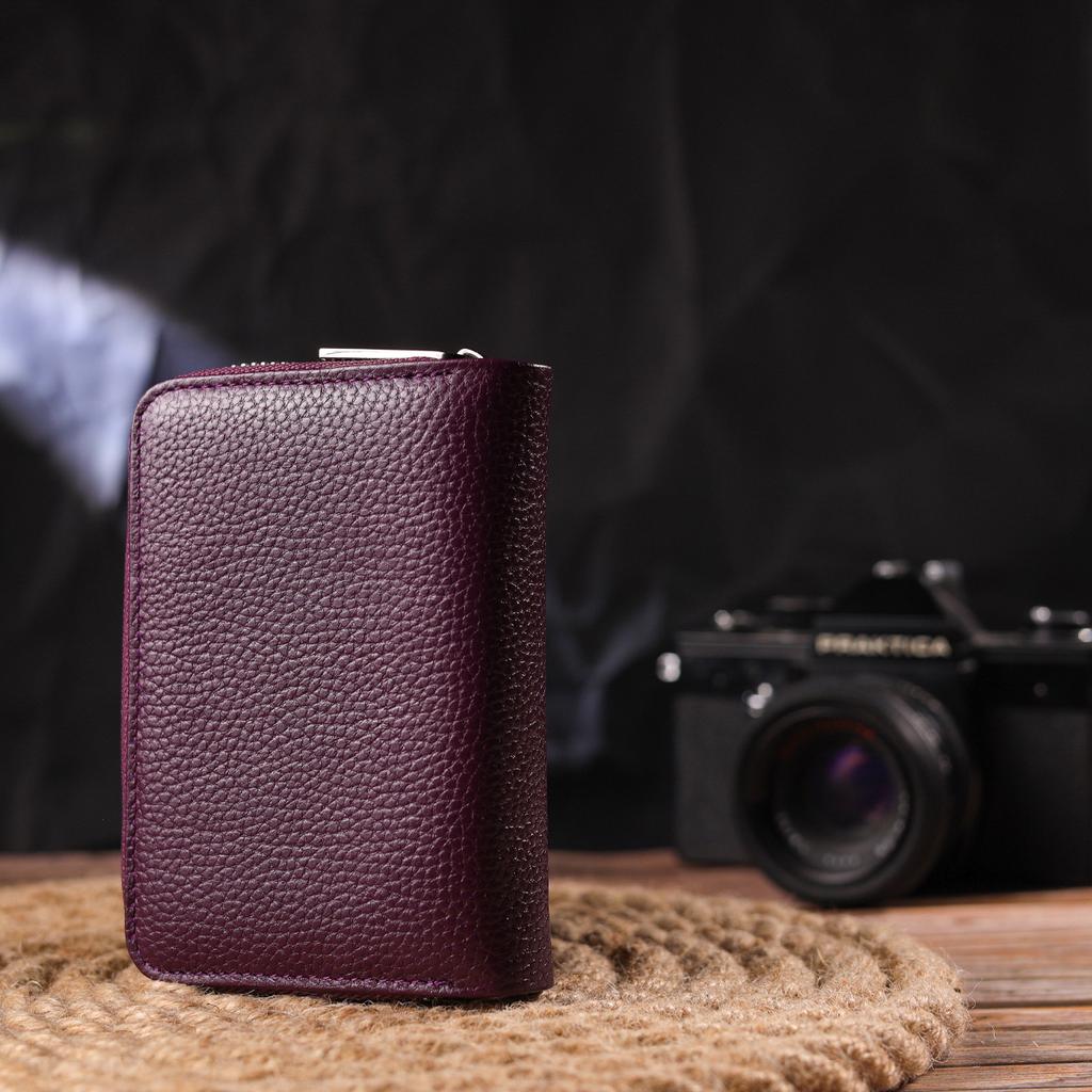 Практичное вертикальное женскон портмоне с монетницей на молнии из натуральной кожи флотар CANPELLINI Wallet 21601 Фиолетовое