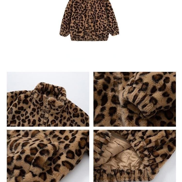 Fashion Girls Plush Coat Leopard Pattern Top Children Coats