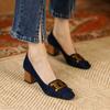 French Metal Buckle Fringed Thick Heel Single Shoes Versatile Soft Sole Middle Heel Women's Shoes Xiaoxiangfeng New High-end Women's Shoes Temperament