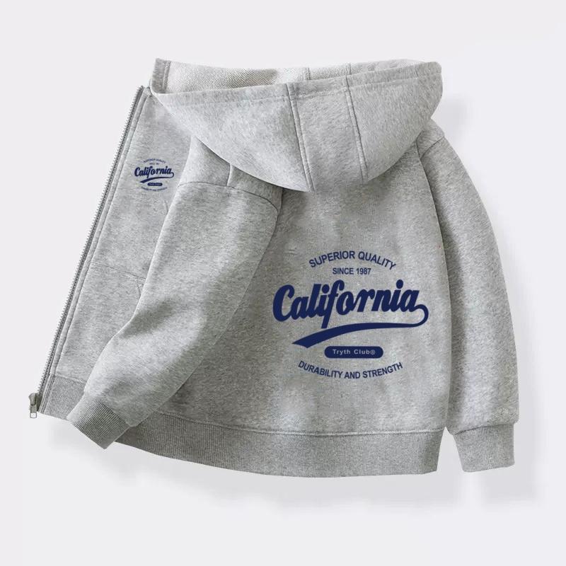 Boys Spring Autumn Hoodie with Zipper California Fashion Jacket Children Long Sleeve Sweatshirt Polyester Coats 5-13T
