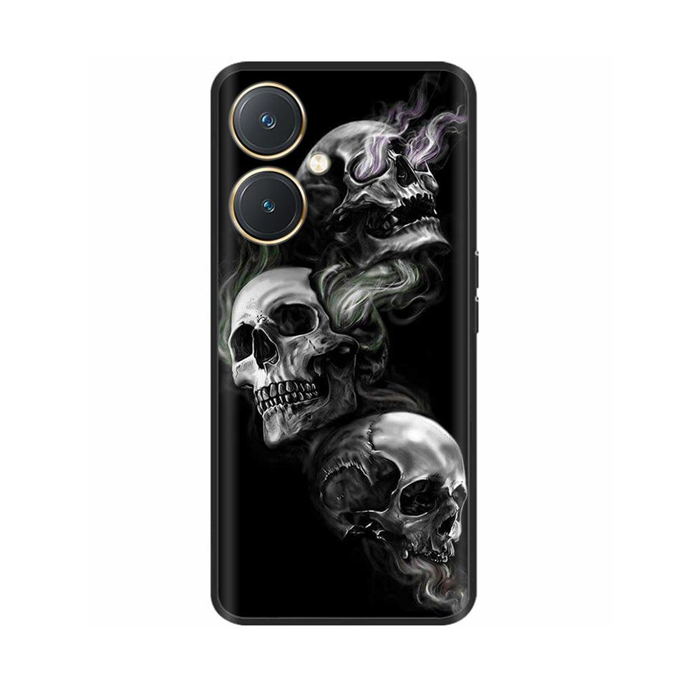 Чехол для Vivo Y27 Черный Чехол Череп Волк Силиконовый Мягкий Задние Чехлы Для Vivo Y27 5G Чехол для Телефона VivoY27 Y 27 2023 Защитный Чехол