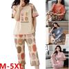 Women's Sets Cute Cartoon Print Pajamas Fashion Casual Home Service Short-sleeved Shorts 2PCS Femme Sleepwear Plus Size