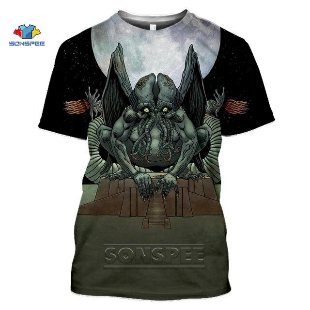 Футболка с 3D принтом «Ктулху и Лавкрафт Мискатоник» для мужчин, забавный летний топ с круглым вырезом для женщин «Зов Ктулху»