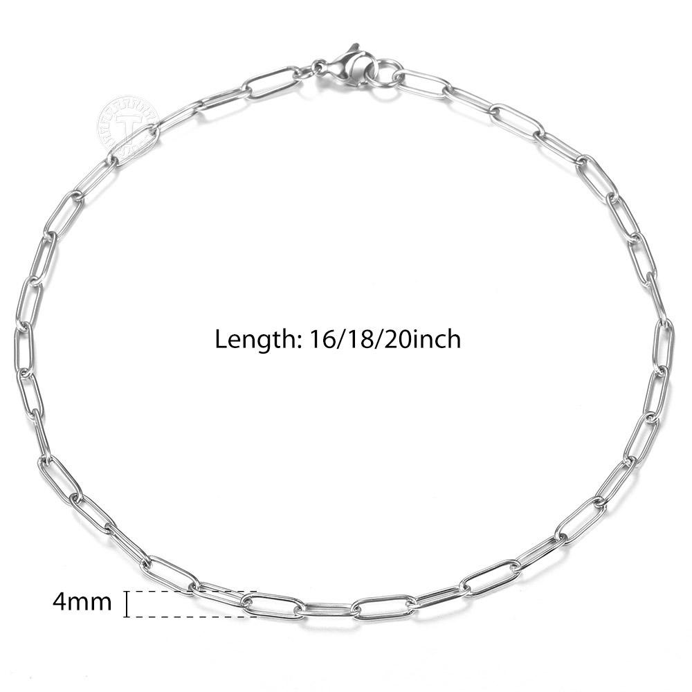 3-5MM Paperclip Chain Necklaces for Women Mens Silver/Gold Color Stainless Steel Cable Link Chain Gold Tone Choker Birthday Gifts