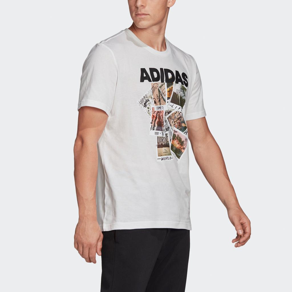Adidas Спортивная футболка с круглым вырезом и коротким рукавом с принтом Doodle, мужские топы, белые FN1715