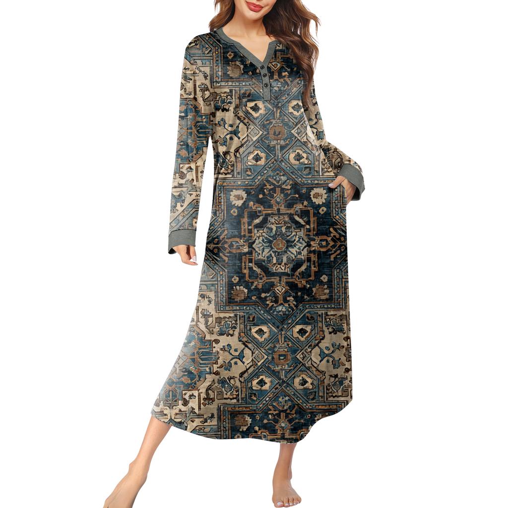 Женская ночная сорочка длинная домашняя одежда с V-образным вырезом и карманами