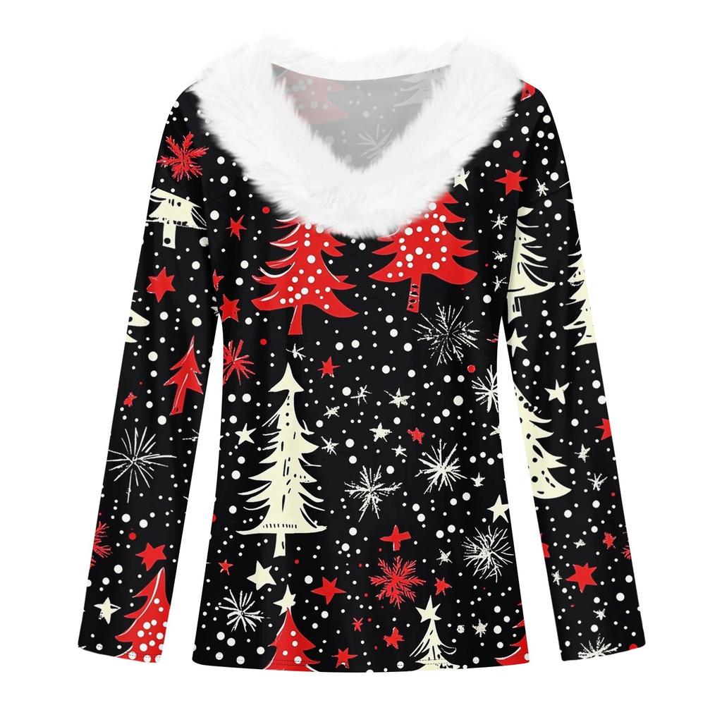 Long Sleeve Shirts For Women Cute Tops Christmas Prints Tees Blouses Casual Plus Size Basic Tops Pullover