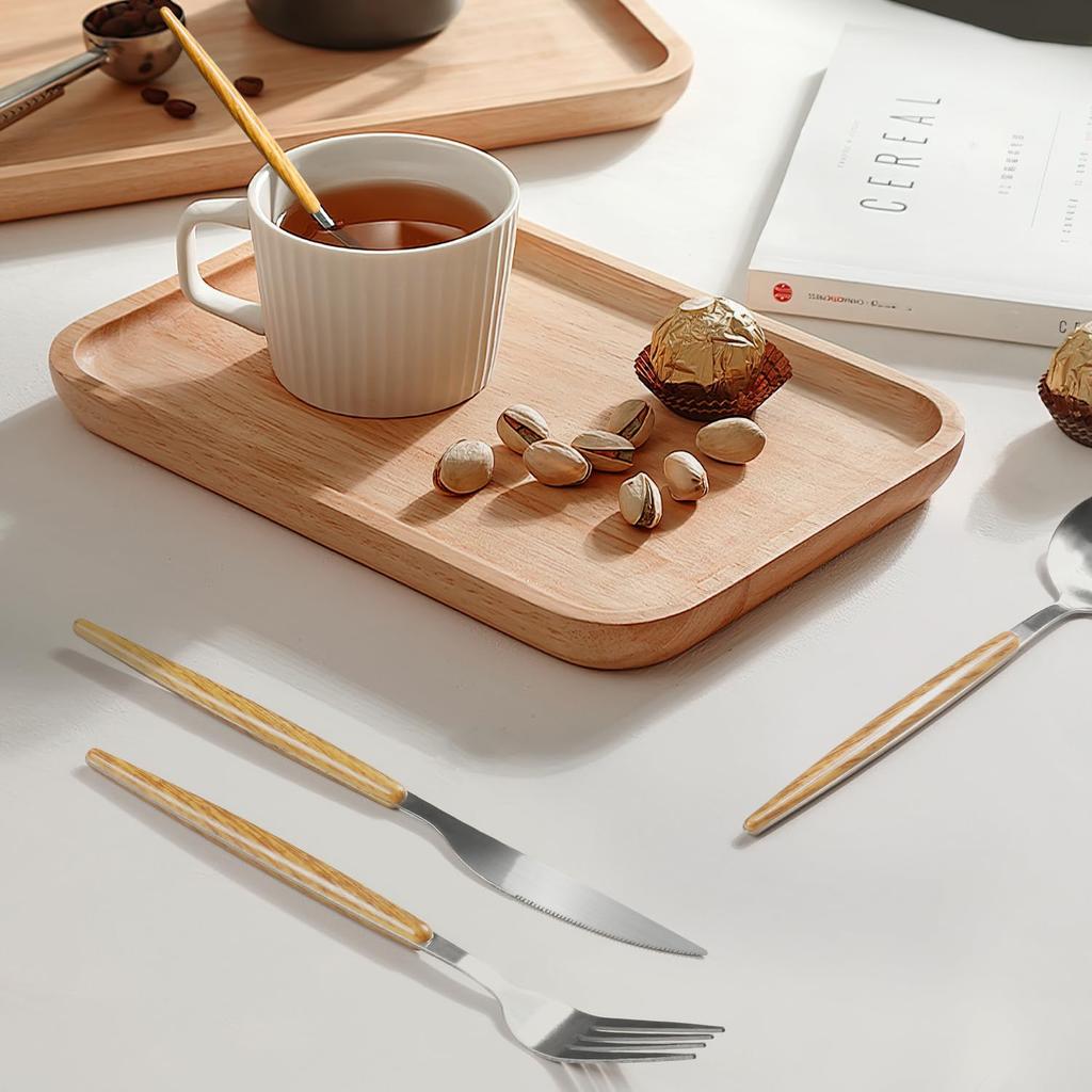 Набор столовых приборов набор ложек и вилок на 4 персоны из нержавеющей стали имитация дерева зеркальный можно мыть в посудомоечной машине для использования на открытом воздухе в ресторане дома 16 предметов человек, ручка,