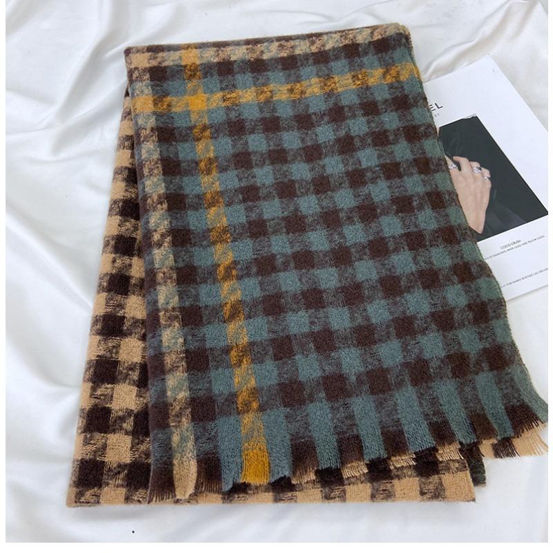 Scarf Women's Winter New Imitation Cashmere Thousand Birds Plaid Scarf Thickened Versatile Warm Shawl