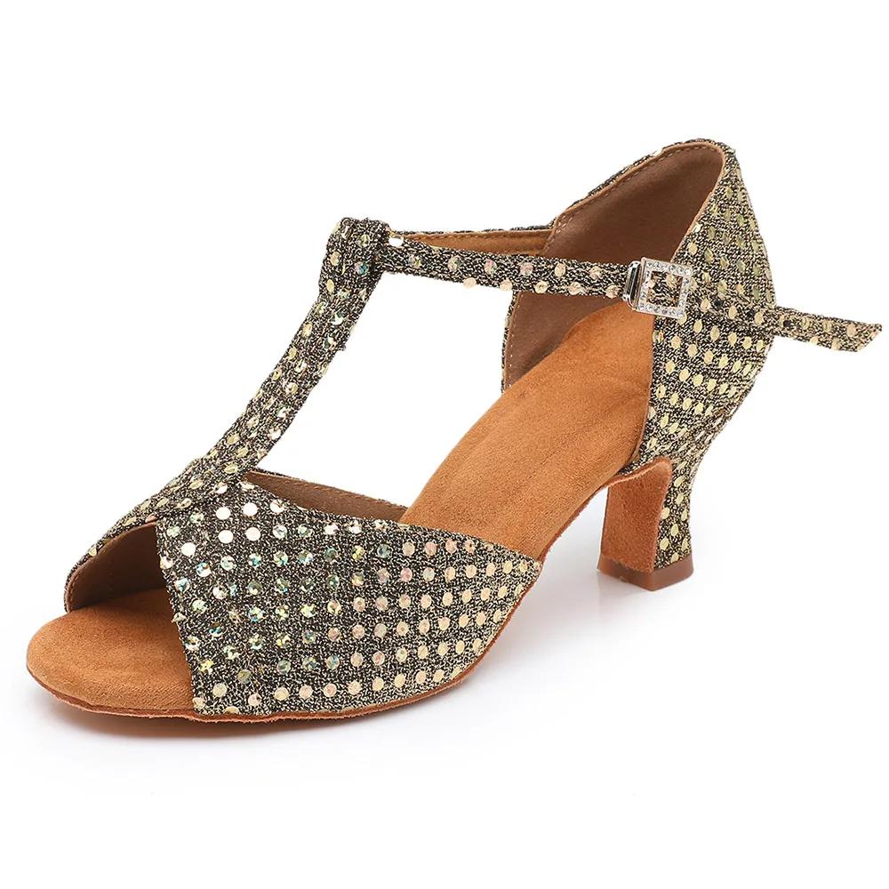 Женские туфли для латиноамериканских танцев со стразами, туфли для танго и бальных танцев, женские туфли на высоком каблуке с мягкой подошвой, сандалии для девочек, свадебные женские туфли