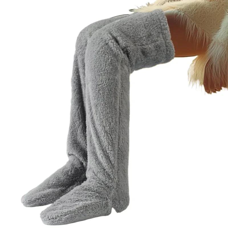 Черные, фиолетовые, розовые, серые, домашние носки, сапоги, горячие, пушистые, высокие носки, плюшевые ножки, леггинсы, тапочки выше колена, мохнатые чулки