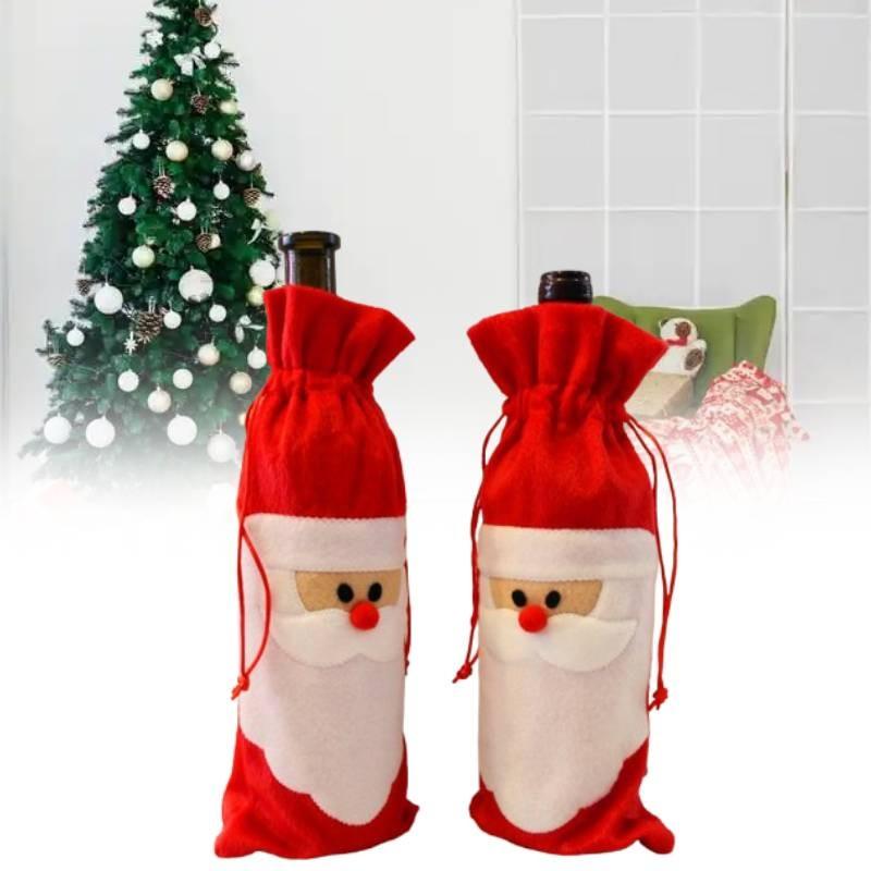 Wine Christmas Bottle Cover Red Nose Santa Claus Bottle Dress Up Bags Props