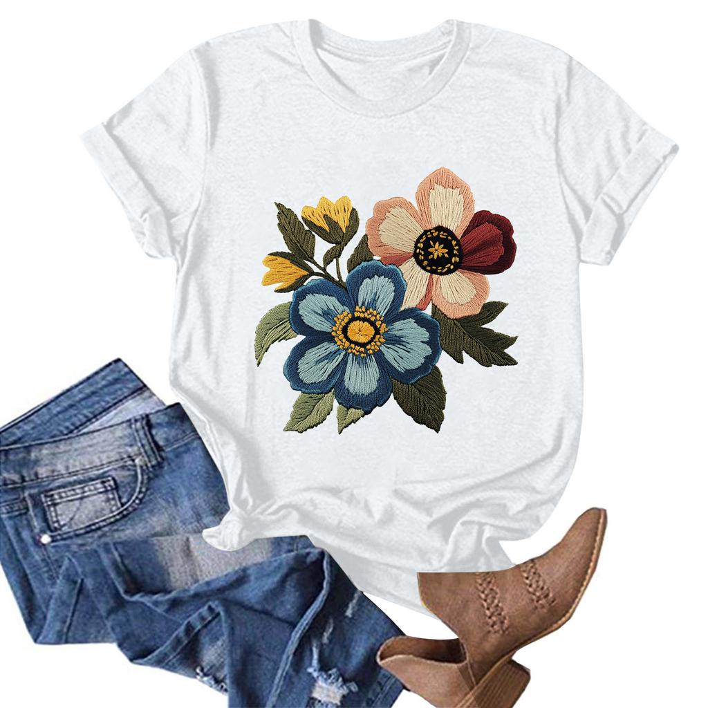 Женская модная повседневная футболка с круглым вырезом и принтом, пуловер с короткими рукавами, топ