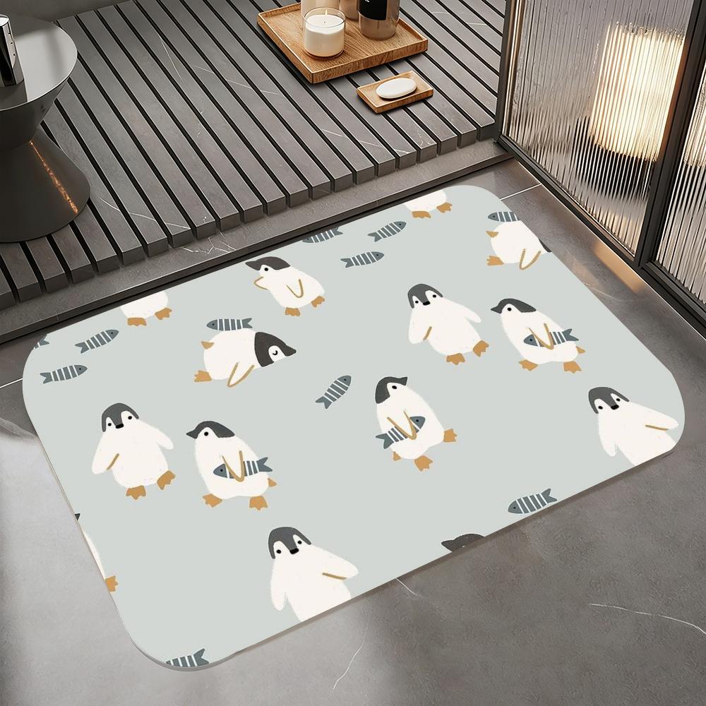 Anime P-penguin Floor Mat Diatomite Bath Mat, Quick Dry Absorbent Non-Slip Door Mat