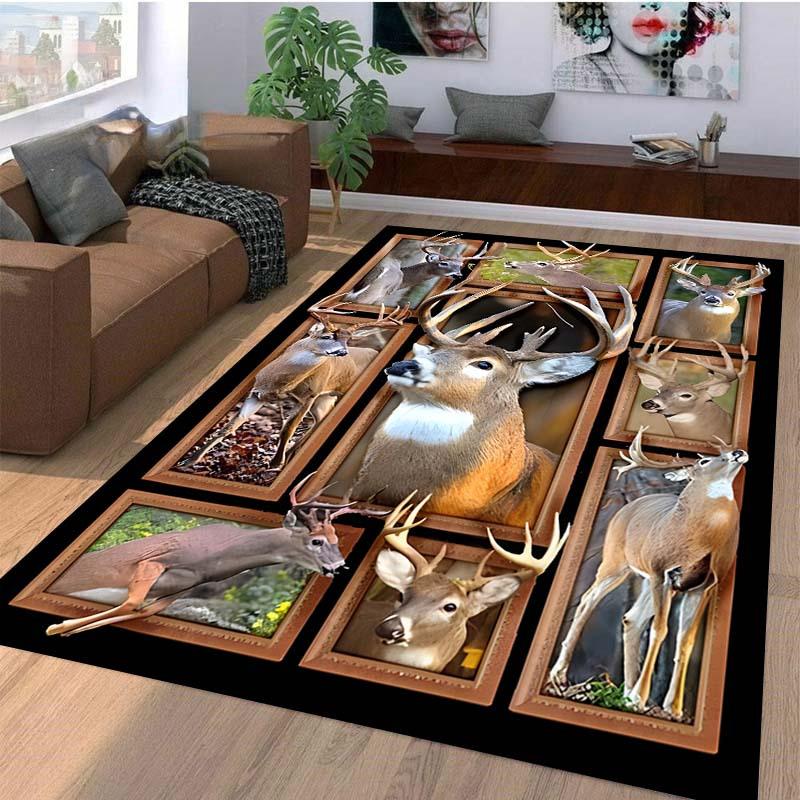 Deer Collage Area Rug for Living Room Decor Wildlife Art Carpet with Nature Theme,Soft Durable Floor Mat Skid resistant carpet