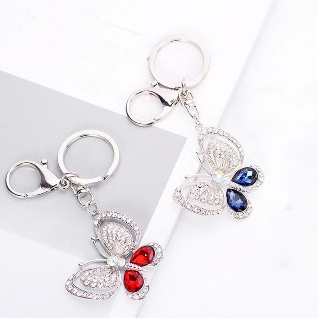 Shiny Rhinestone Hollowed Butterfly Pendant Keychain Keys Organizer Ring Decor