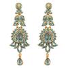 Touchstone Indian Bollywood Glamorous Handmade Contemporary Designer Jewelry Long Chandelier Earrings Rhinestone Crystal Gold Silver Tone Turquoise
