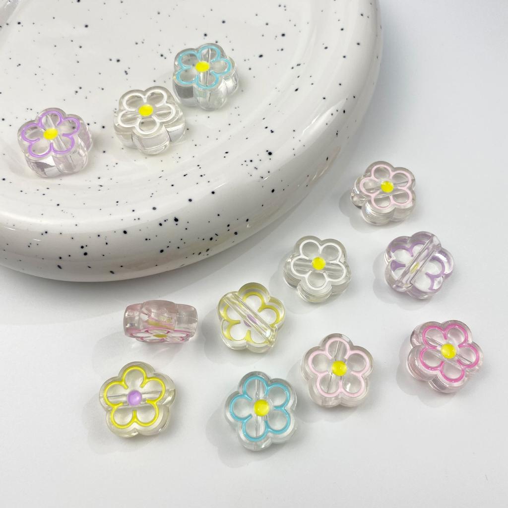 5Pcs Charm Candy Color Transparent Enamel Flower Beads for Kids Girls DIY Jewelry Accessories