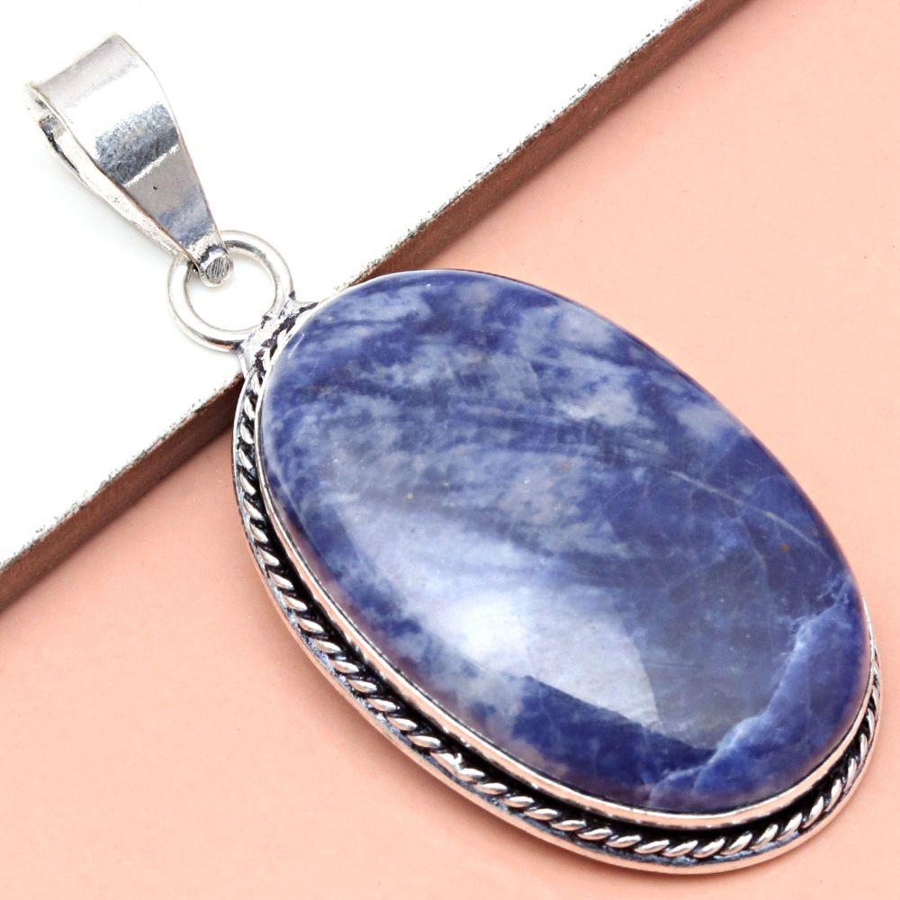 Pendant Sodalite Gemstone Gift For Her Silver Jewelry 2"