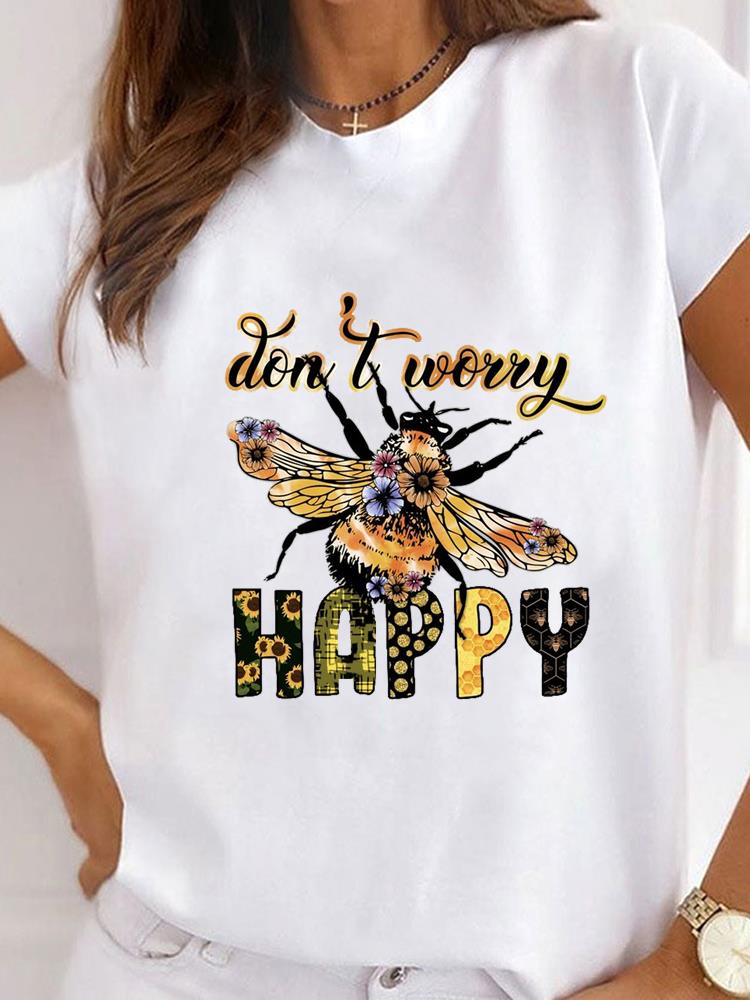Женская одежда Bee Love Style Надпись Принт на одежде Футболка с коротким рукавом Летний топ Футболка Базовая модная графическая футболка
