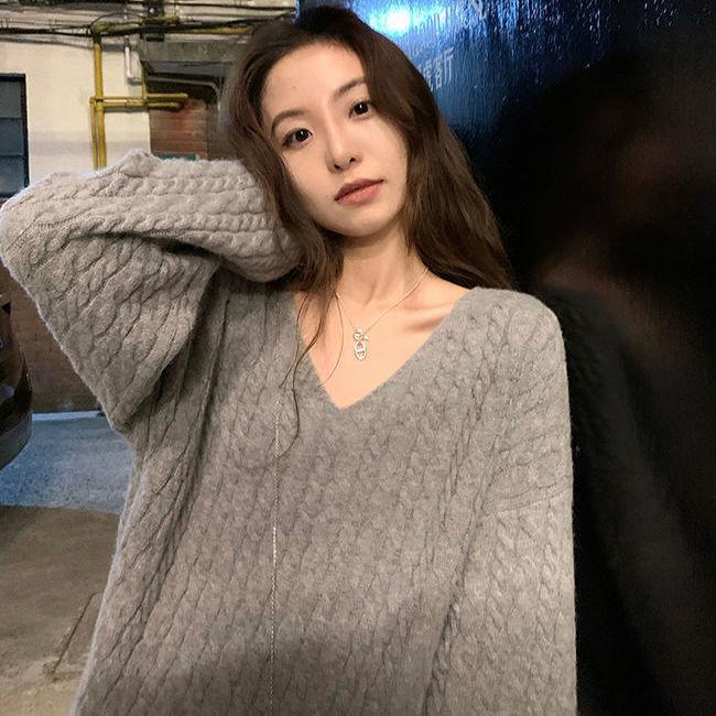 Свободный пуловер в стиле ретро, ​​женский пуловер с v-образным вырезом, женский мягкий восковой милый верхний трикотажный свитер, женский