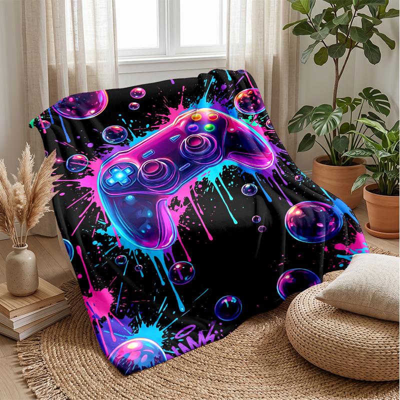 Neon Game Controller Art Theme blanket Lightweight Warm Flannel Blanket Decorative Throw Blanket for Home Decoration