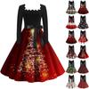 Women's Fashion Square Neck Casual Slim Christmas Printed Long Sleeve Dresses