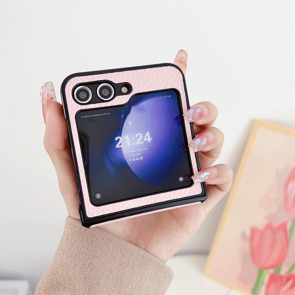 For Samsung Galaxy Z Flip7 FE 5G/Z Flip6 5G Case Hinge Protection Litchi Texture Leather + PC Phone Cover