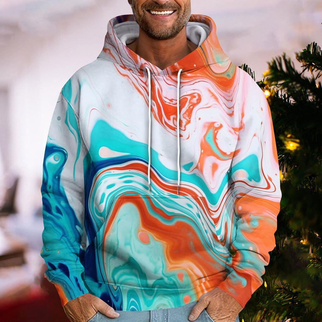 Men'S Loose Fashion Retro Printed Hooded Sweatshirt Casual Fashion Sports Sweatshirt