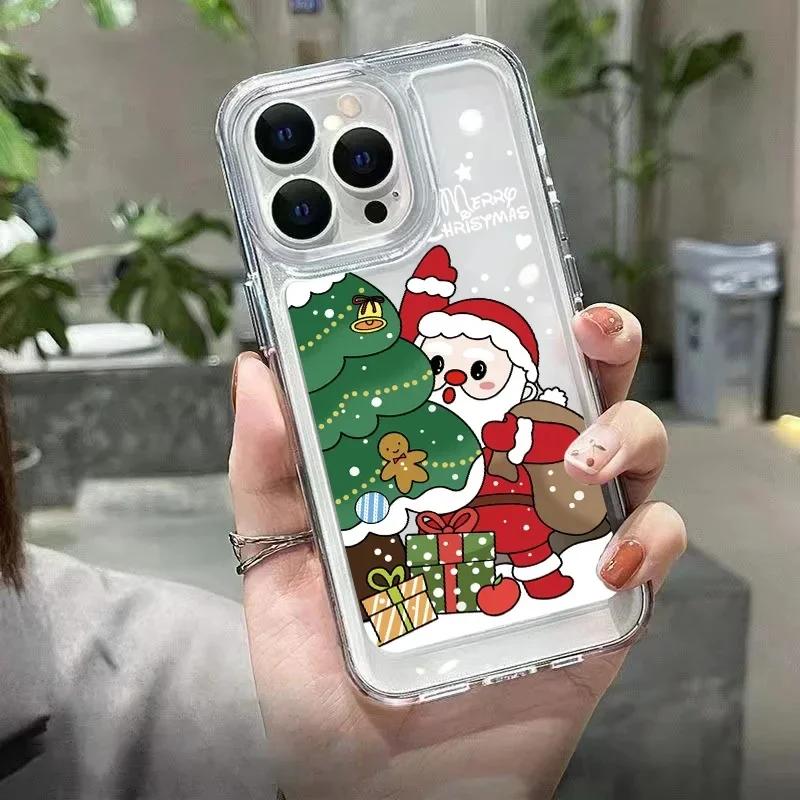 Мягкий прозрачный чехол для телефона iPhone 17 16 11 12 13 14 15 Pro Max XS XR X 7 8 Милый мультяшный Санта-Клаус Олень Снеговик Рождественский чехол