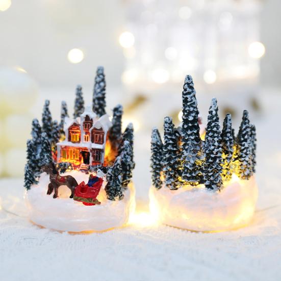 Christmas House Ornament Micro Landscape with LED Light Resin House Create Atmosphere Resort Decoration for Xmas