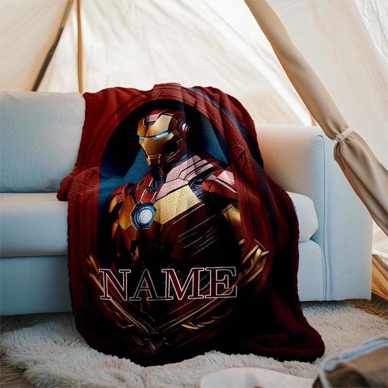 Customizable Iron Man Throw Blanket – Personalized Name, All-Season Cozy Snug Blanket, Machine Washable, Personalized Blanket
