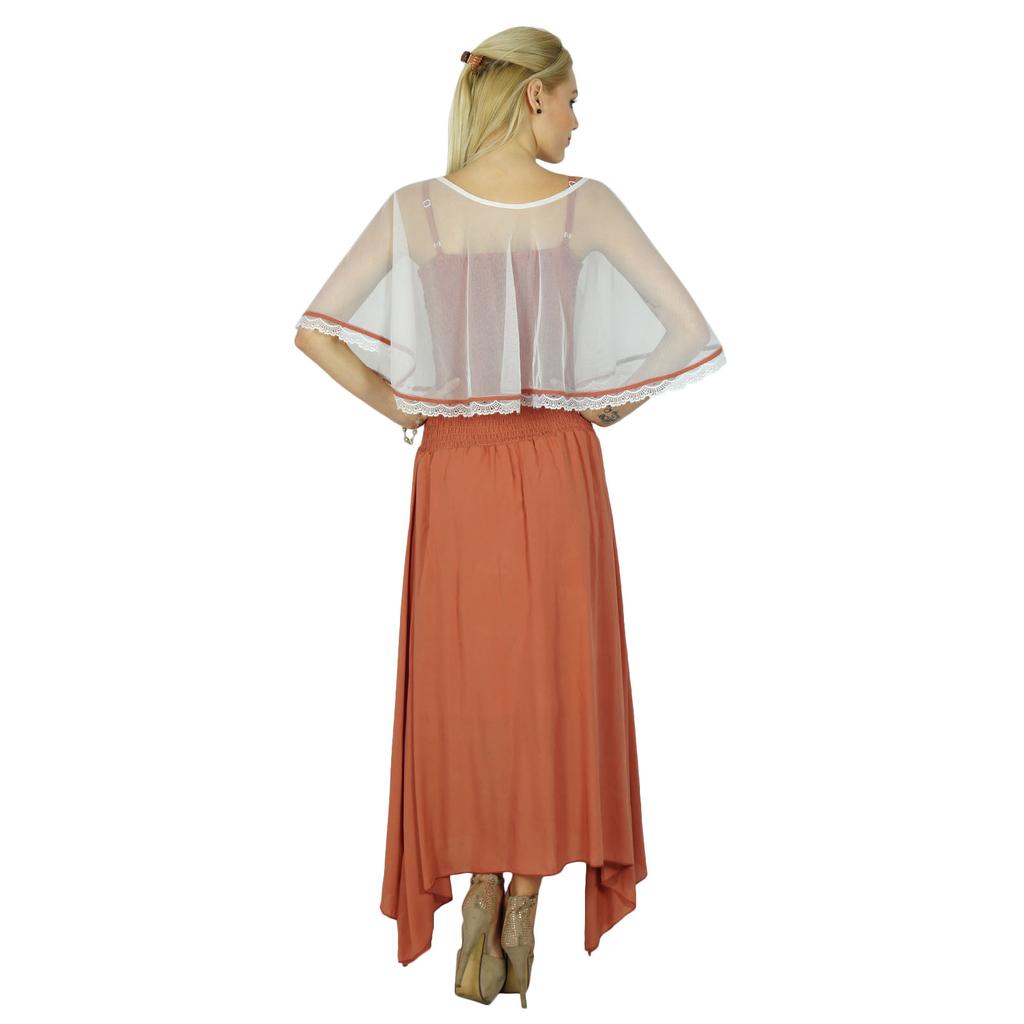 Bimba Women Long Maxi Dress Smocked Waist Top Comes With Poncho Top Chic