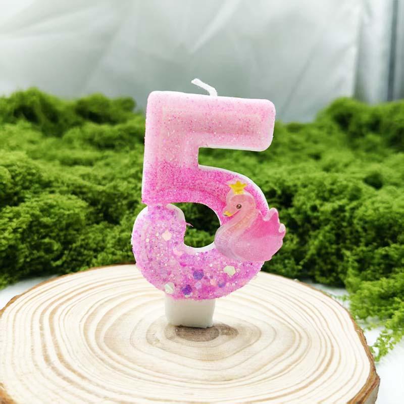 Pink Purple Swan Digital Candle Creative Design Selection Materials Colorful Birthday Cake Accessories Ambience
