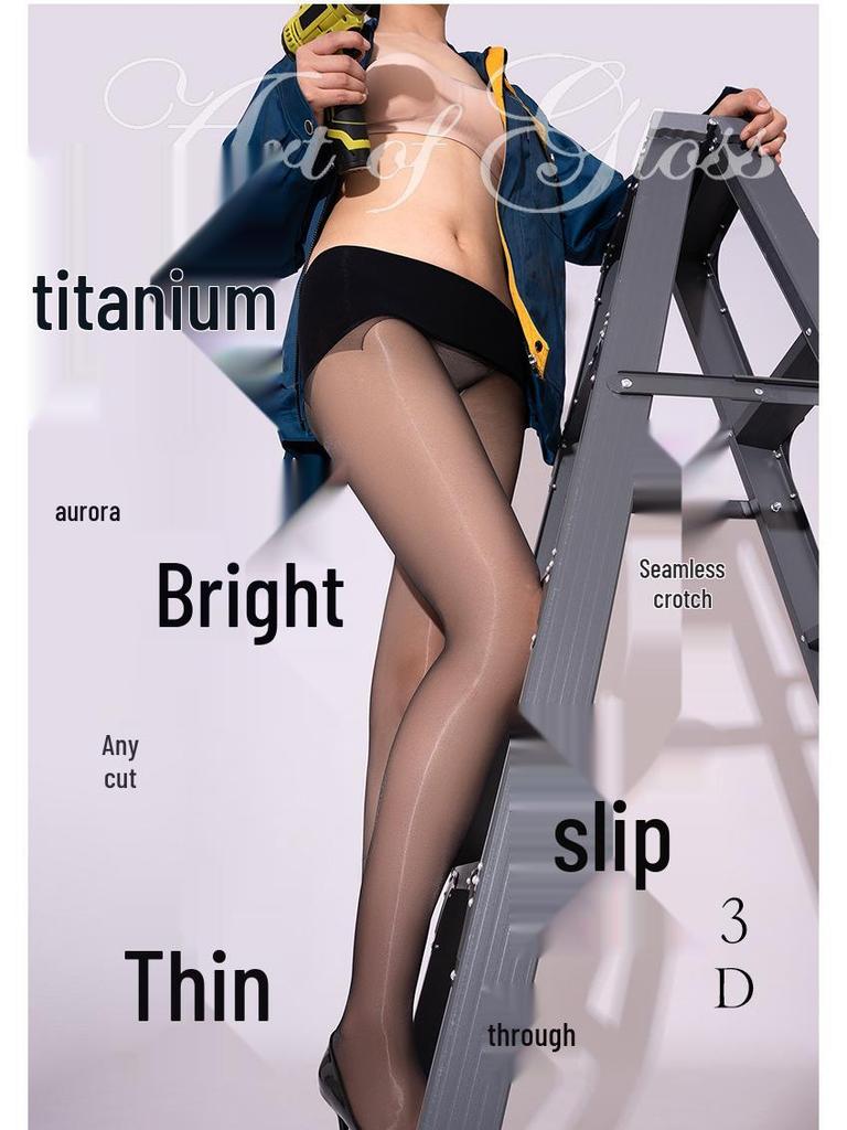 Love Fantasy 'Titanium' Ультратонкие бесшовные колготки: Прозрачные маслянистые чулки с эффектом Авроры, регулируемые по длине, сексуальный черный дизайн.