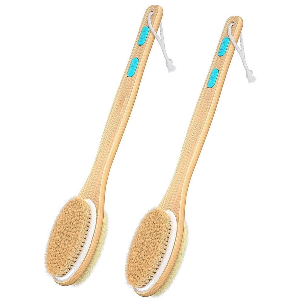 Shower Brush with Soft and Stiff Bristles, Bath Dual-Sided Long Handle Back Scrubber Body Exfoliator for Wet or Dry Brushing