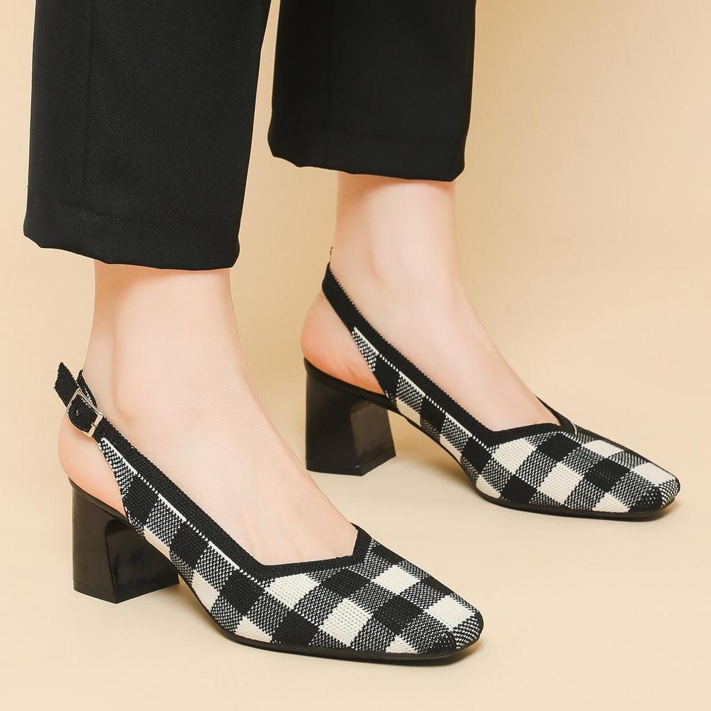 Женские босоножки Flyknit большого размера на толстом каблуке с квадратным носком, летние повседневные босоножки с грубым каблуком, вязаные в сетку, размеры 34-43