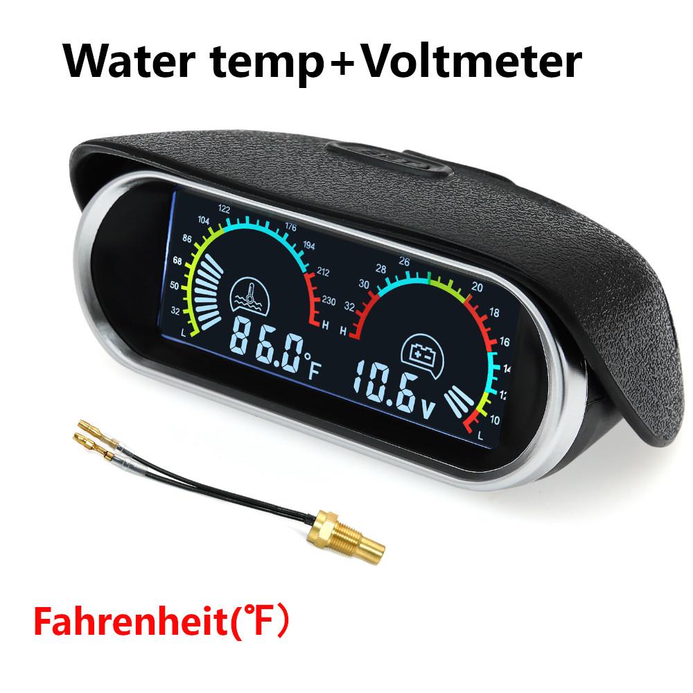 2 in 1 12v/24v LCD Car Digital Horizontal gauge Water Temp Gauge Meter Voltmeter Voltage Gauges with Temperature Sensor NPT1/8