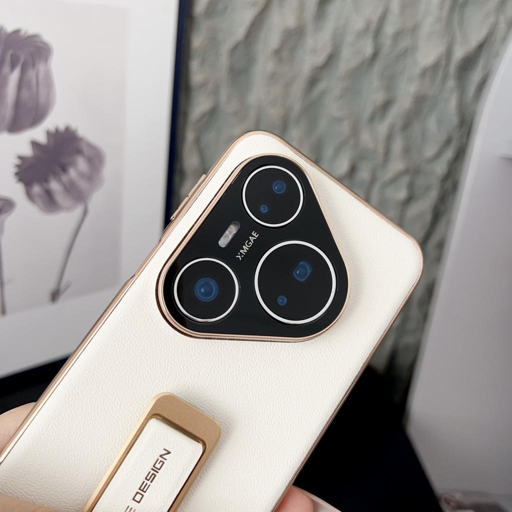 Для Huawei Pura 80 70 Pro Plus Ultra Чехол из натуральной кожи Защита объектива камеры Держатель для пальцев Металлическая подставка Гальваническое покрытие