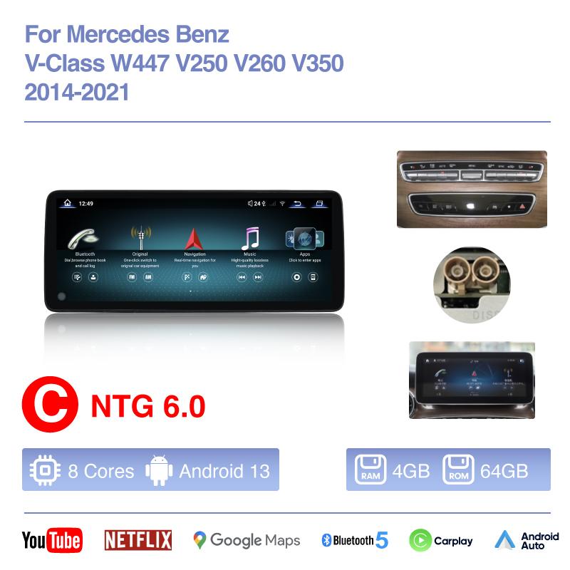 12.8 "Android13 Автомобильный мультимедийный плеер для Mercedes Benz V-Class W447 V250 V260 V350 2014-2025 GPS-навигация Carplay 4G WiFi 360