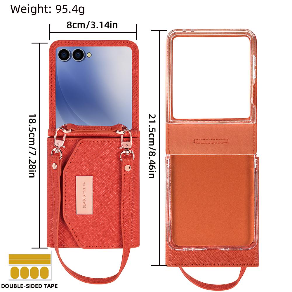 Women's Fashionable PU Leather Wallet Phone Case Cover Compatible With Galaxy Z Flip 8/ Flip 7 Flip6/5/4/3 Case With Wrist Strap