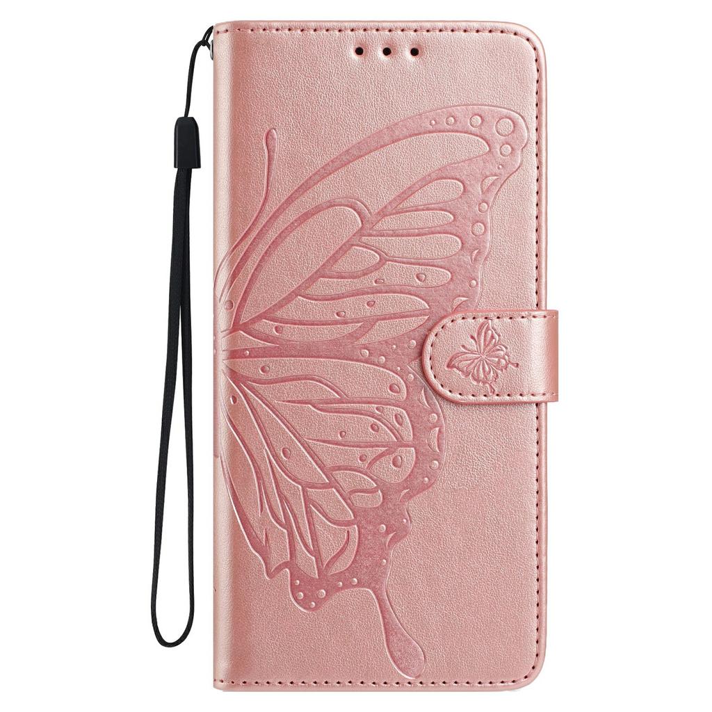 For iPhone 14 Pro Case Butterfly Imprinted Wallet Stand PU Leather Flip Phone Cover with Strap