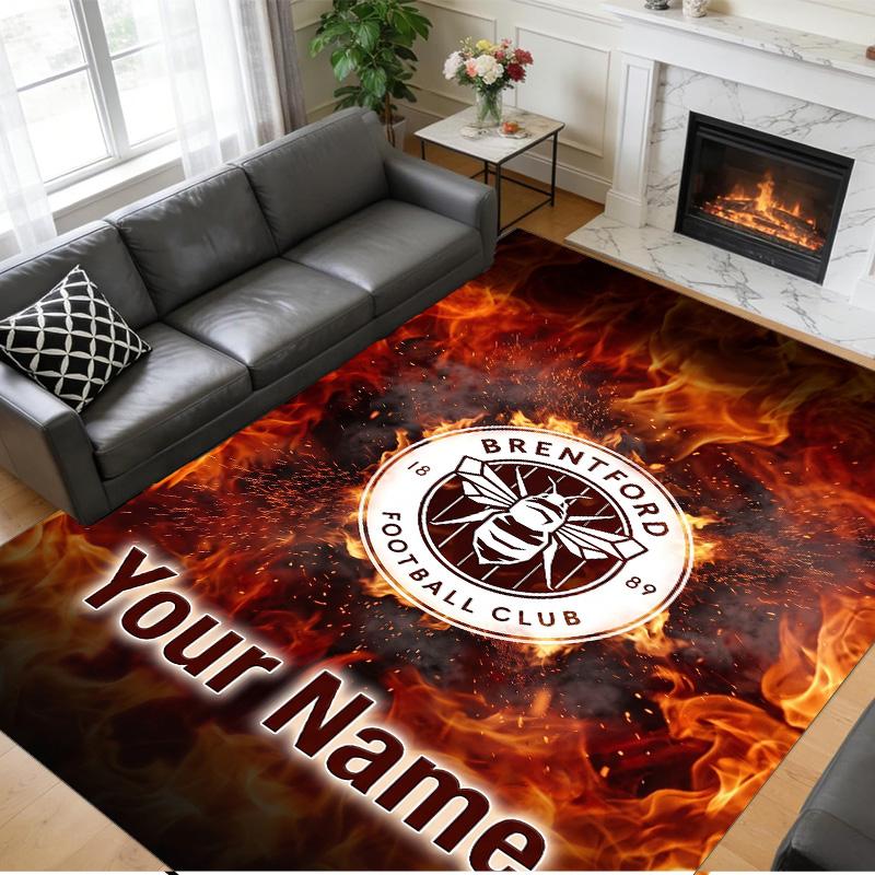 Crystal Velvet Rug Custom Name Text, Soft Non Slip Floor Mat Home DecorBrentford Football