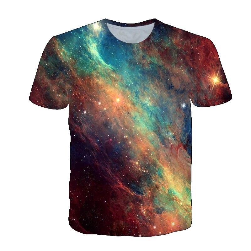 Летняя красивая мужская футболка со звездным небом, новые интересные футболки с рисунком космической туманности, модная дышащая футболка с 3D принтом, топ