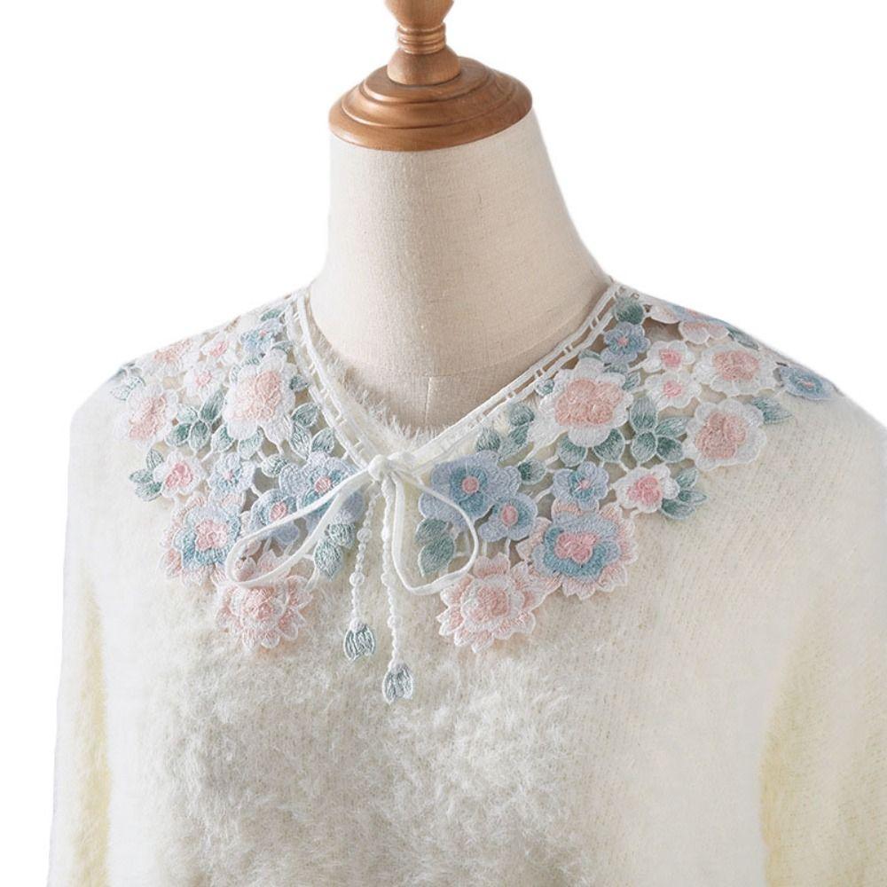 Detachable Embroidered Flower Fake Collar Floral Lace Neckline Shawl Lace Collar Women/girls